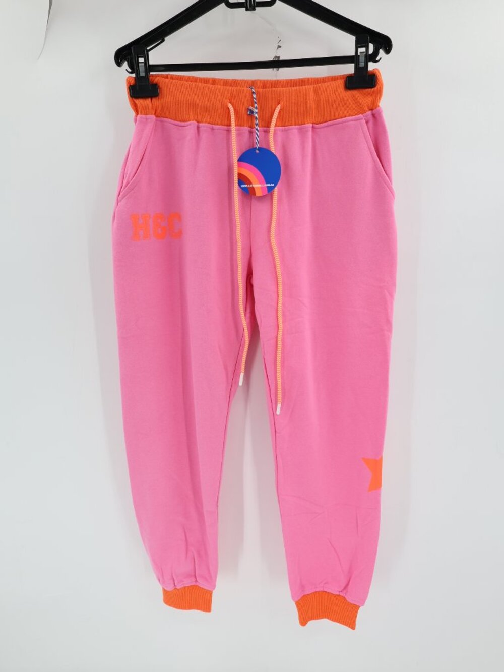 NWOT Hammill & Co Joggers Womens small L24 pink Sweatpants Cotton star print